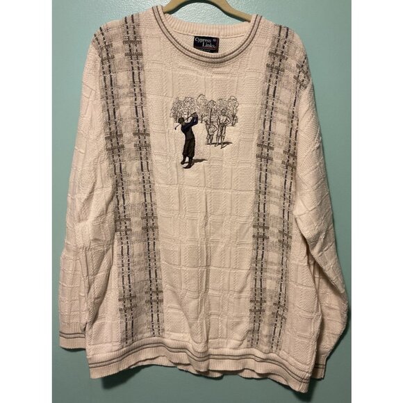 Cypress Links Sweater Mens 2XL Embroidered Pullover Golf Beige Graphic USA Made - Picture 1 of 11